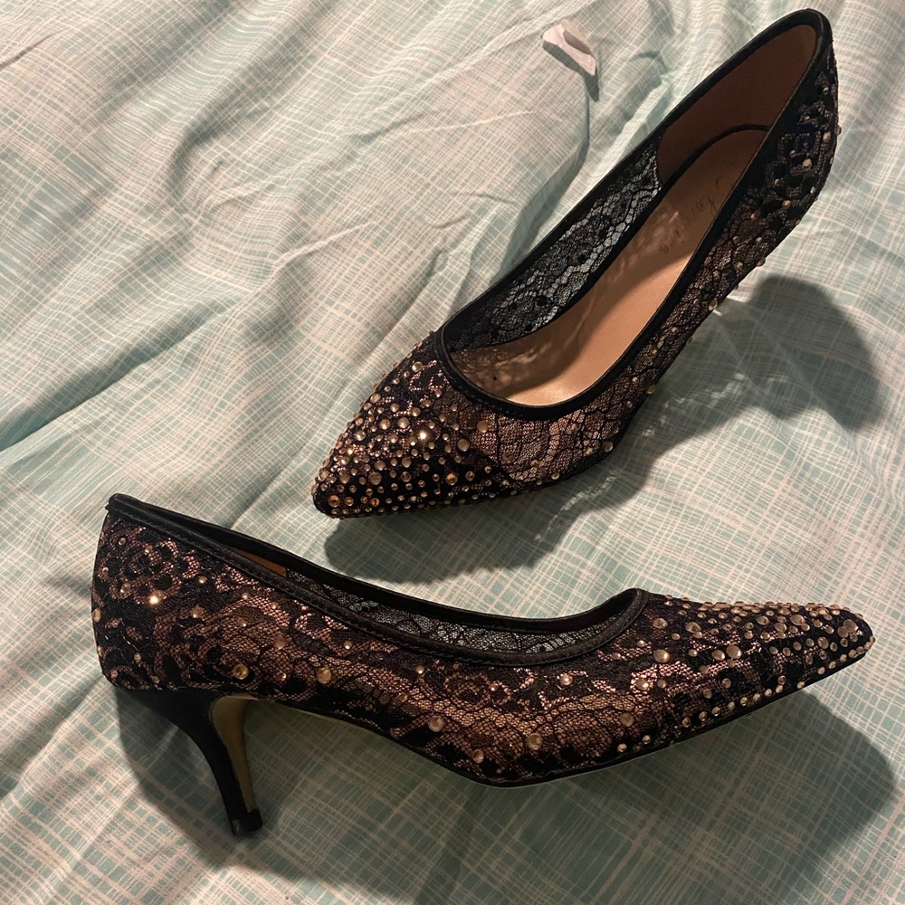 Beautiful Rose gold and Black embellished heels